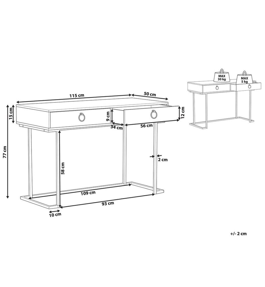 Console Table de bureau WESTPORT Blanc/doré 115 cm 50 cm avec rangement