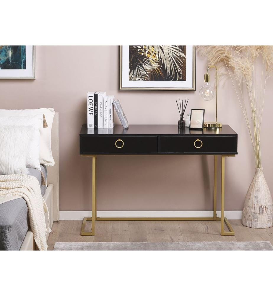 Console Table de bureau WESTPORT Noir/doré 115 cm 50 cm avec rangement
