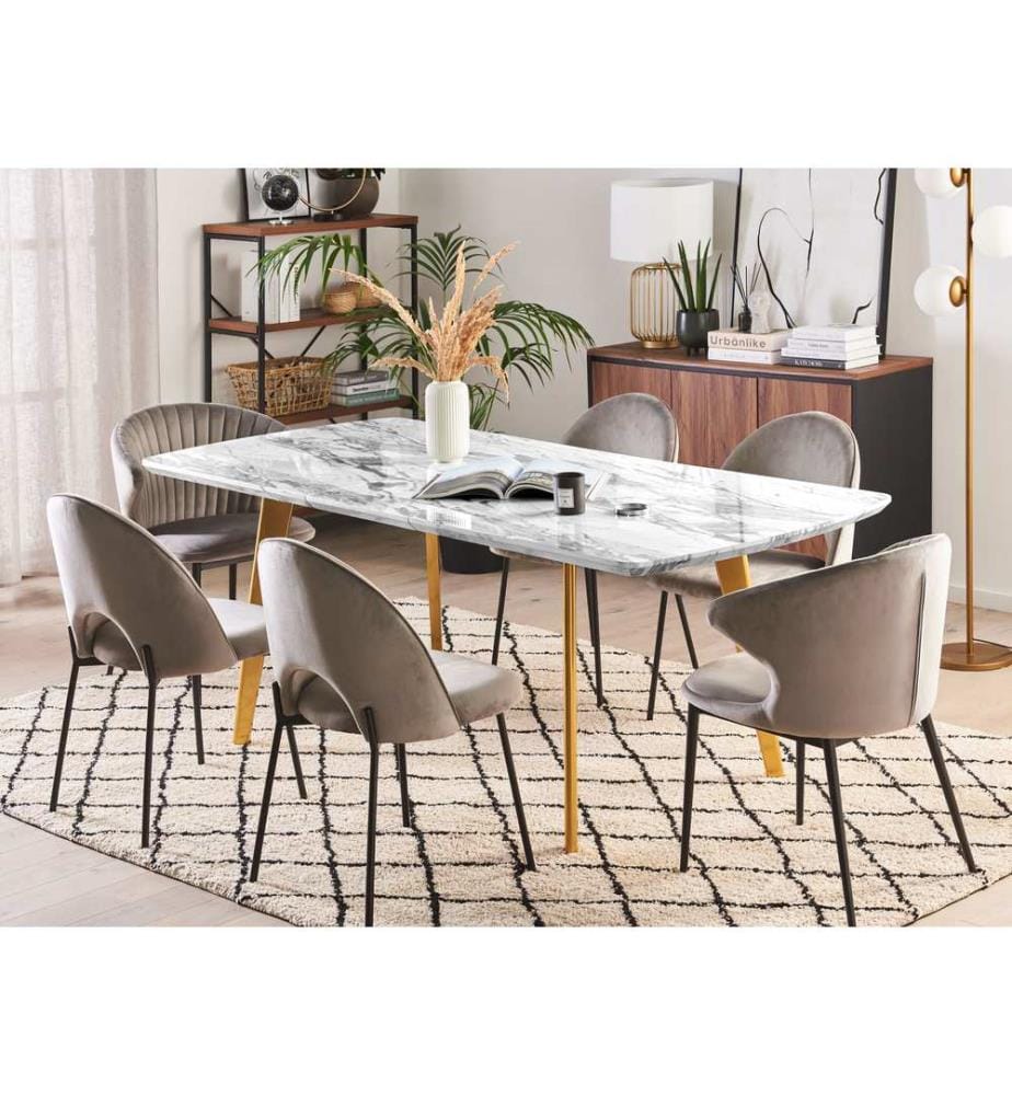 Table de salle à manger extensible MOSBY Marbre/doré 160/200 cm 90 cm