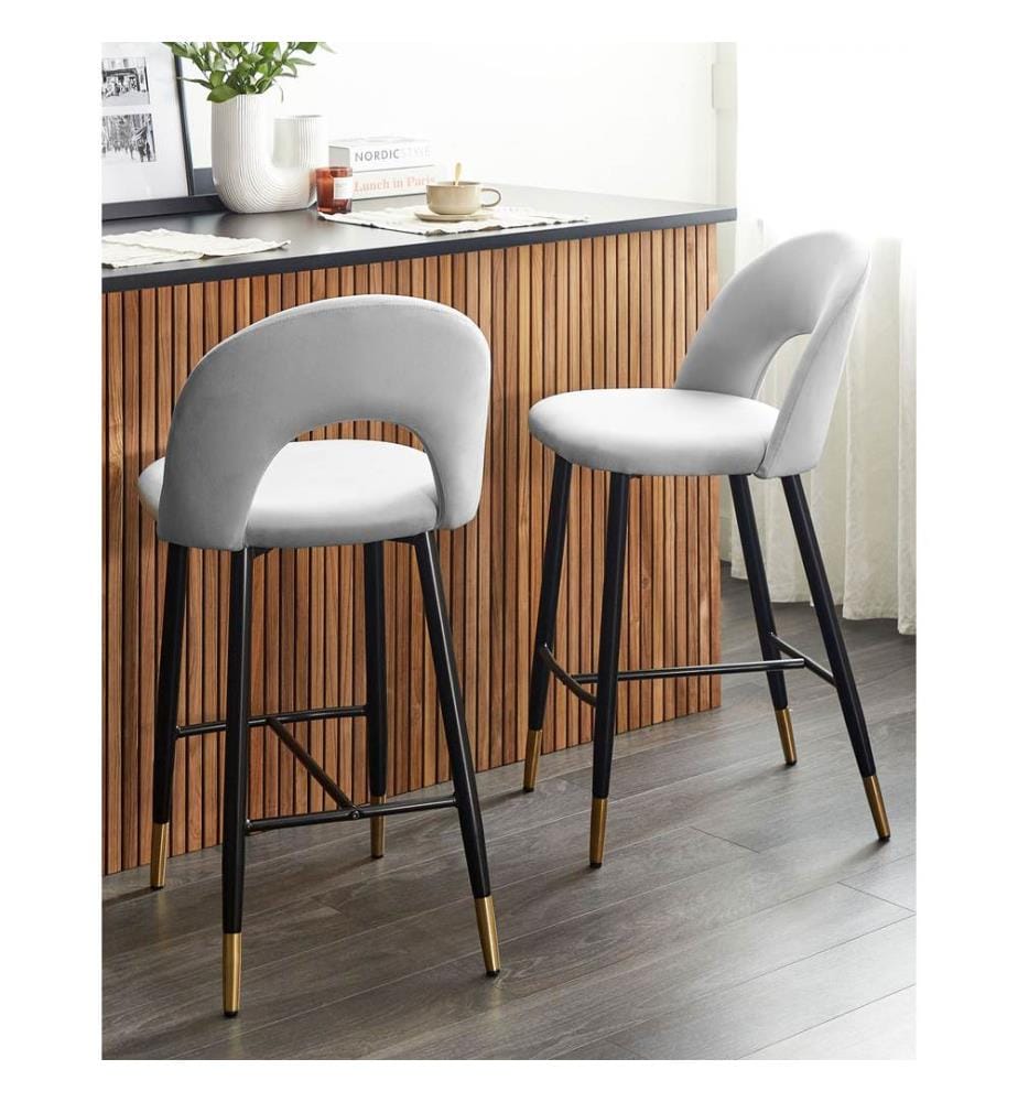 Set of 2 Bar Chairs FALTON Velvet Grey