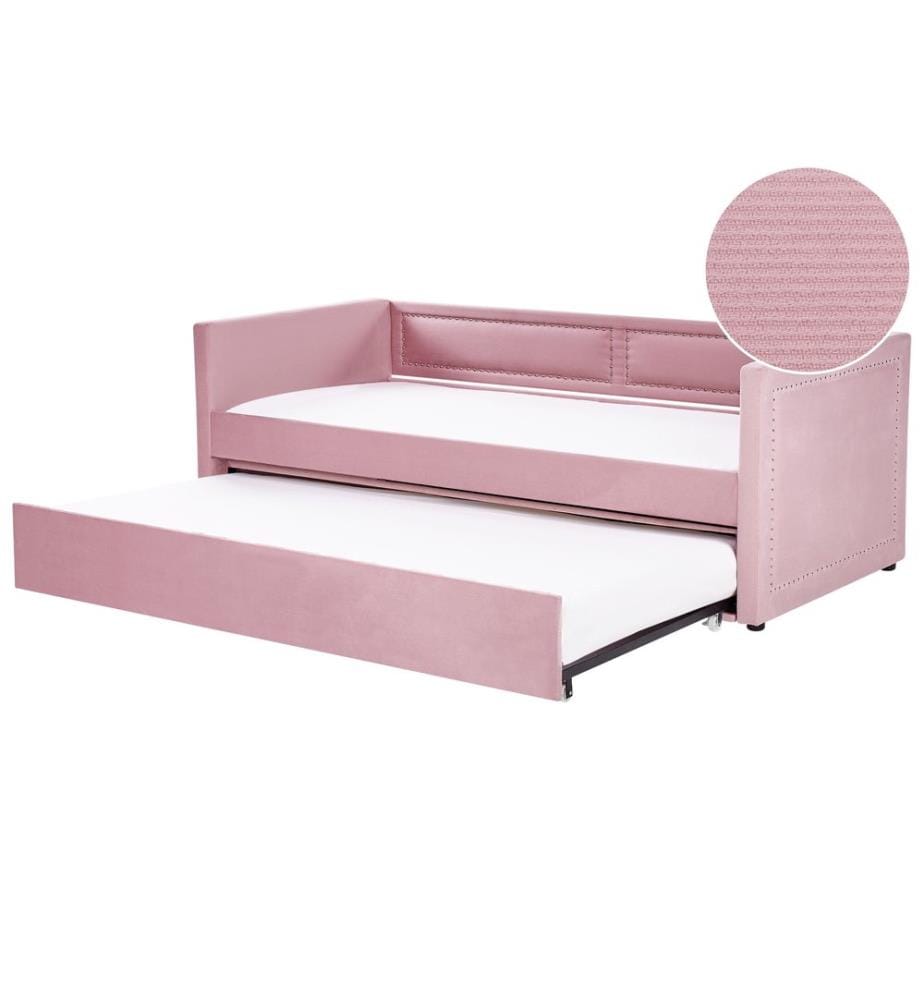 Lit gigogne Velours côtelé MIMIZAN 90 x 200 cm Rose