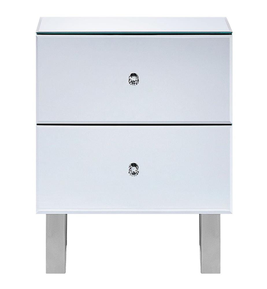 Comodino 2 cassetti NESLE Vetro Argento specchiato