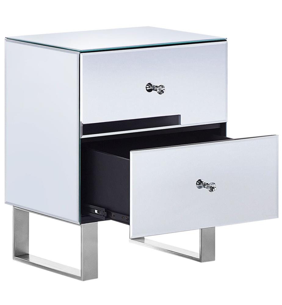 Comodino 2 cassetti NESLE Vetro Argento specchiato