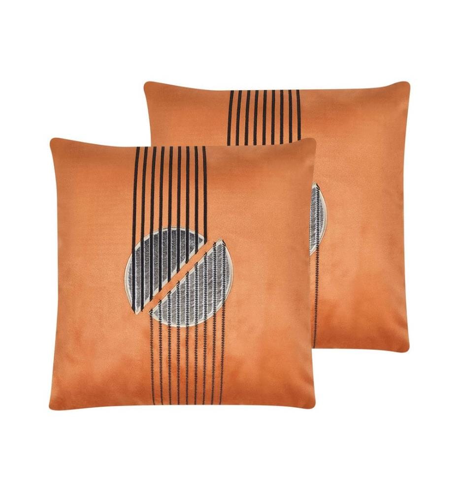 Set di 2 cuscini CEROPEGIA Velluto 45 x 45 cm Arancione Trama geometrica