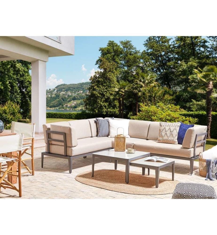 Set di divani angolari da giardino 6 posti RIMA III Lato Sinistro Modulare Metallo Beige