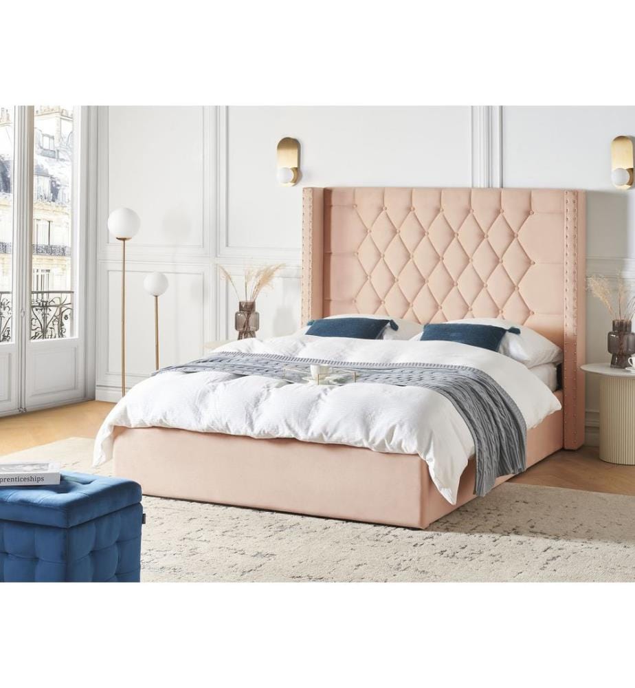 Lit ottoman Velours LUBBON 140 x 200 cm Beige