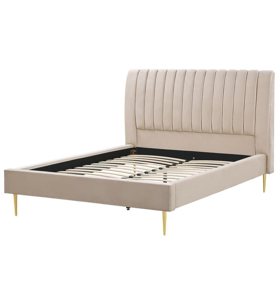 Lit avec sommier Velours MARVILLE 160 x 200 cm Beige sable