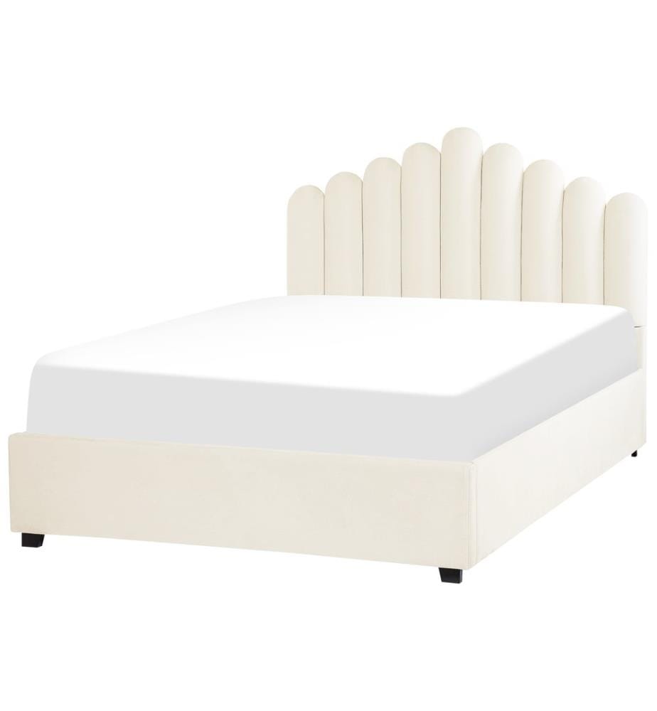 Lit ottoman Velours VINCENNES 140 x 200 cm Blanc cassé