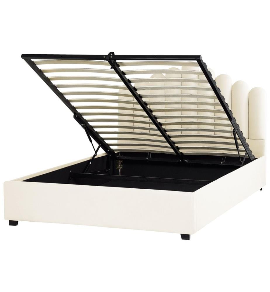 Lit ottoman Velours VINCENNES 160 x 200 cm Blanc cassé