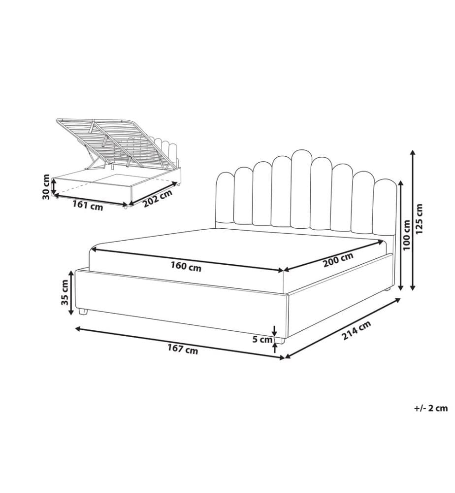 Lit ottoman Velours VINCENNES 160 x 200 cm Blanc cassé