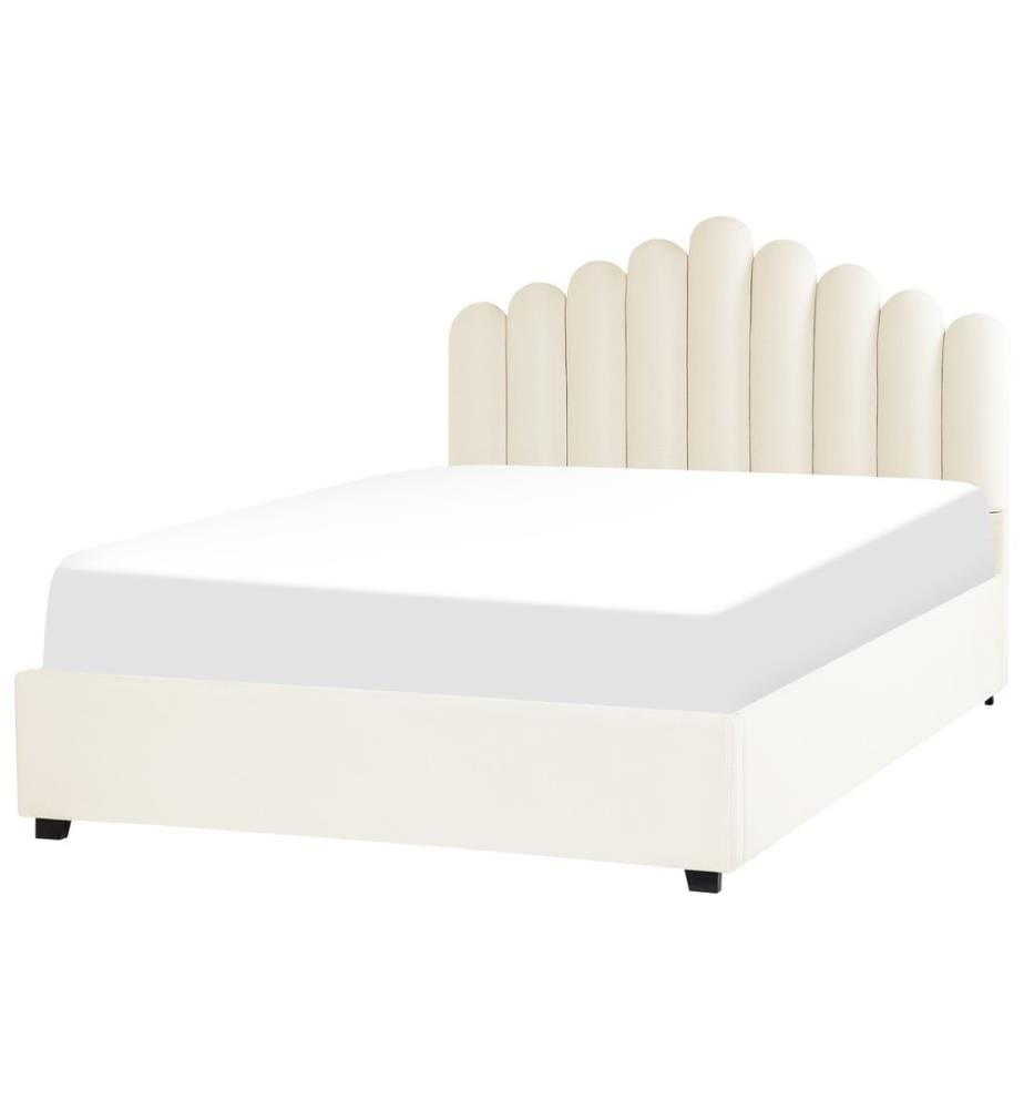 Lit ottoman Velours VINCENNES 160 x 200 cm Blanc cassé