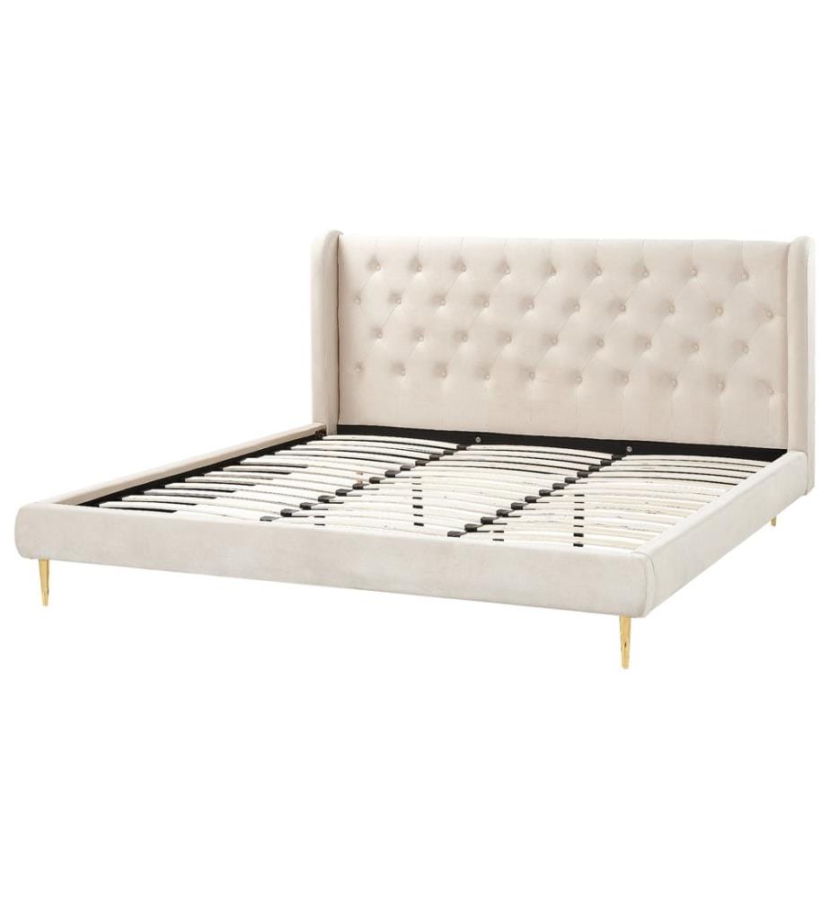 Lit avec sommier Velours FORBACH 180 x 200 cm Beige