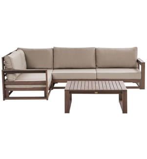 Garten Ecksofa mit Tisch 4-Sitzer TIMOR rechtsseitig modular zertifiziertes Akazienholz Dunkelbraun