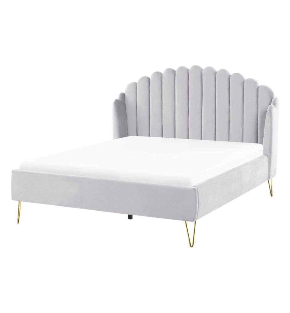 Lit avec sommier Velours AMBILLOU 140 x 200 cm Gris clair
