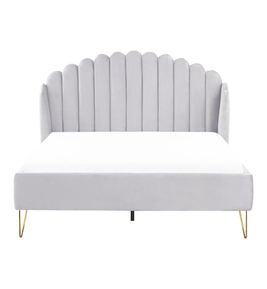 Lit avec sommier Velours AMBILLOU 140 x 200 cm Gris clair