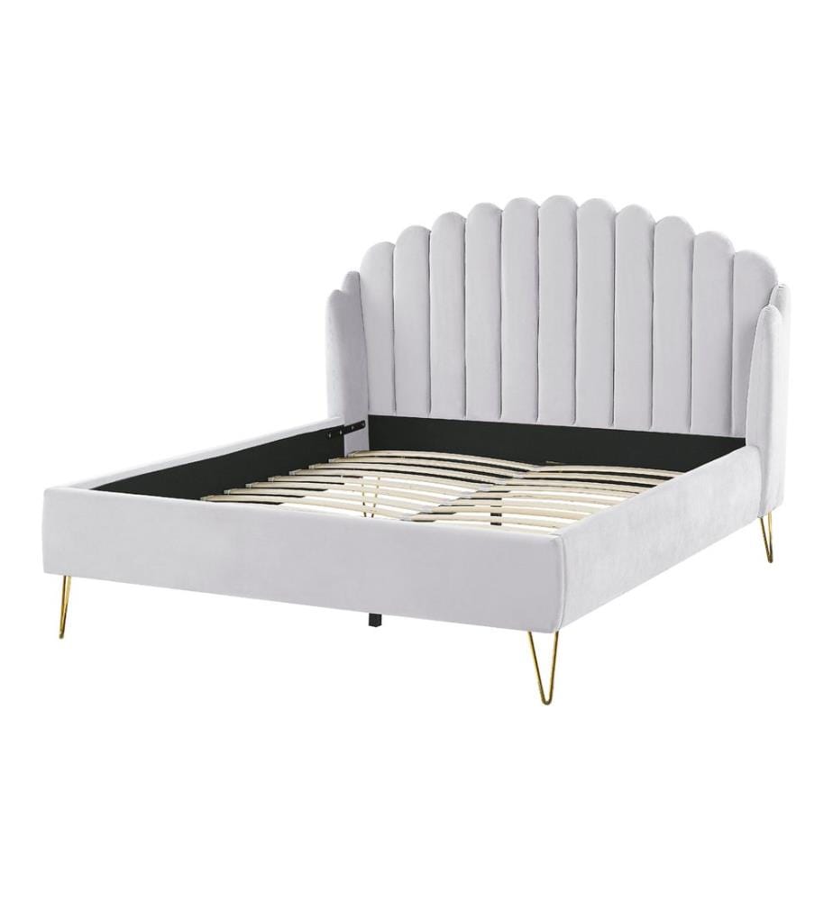 Lit avec sommier Velours AMBILLOU 140 x 200 cm Gris clair