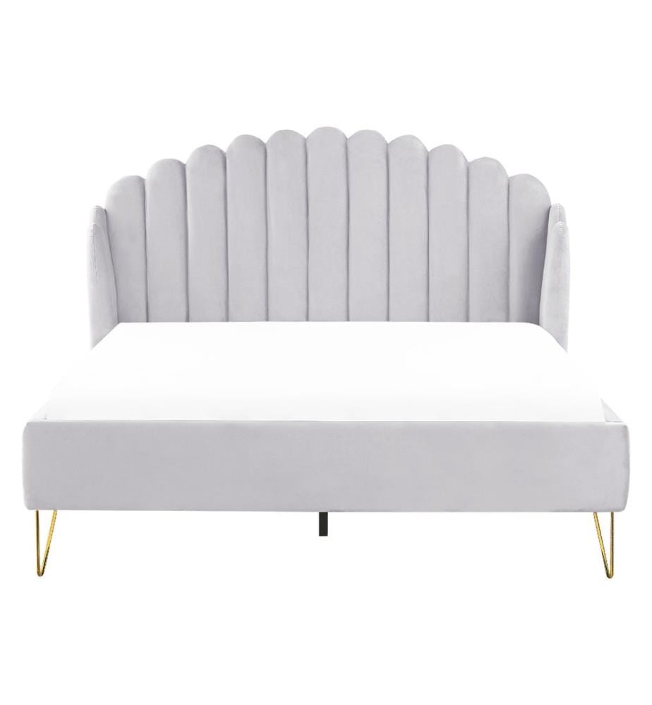 Lit avec sommier Velours AMBILLOU 160 x 200 cm Gris clair