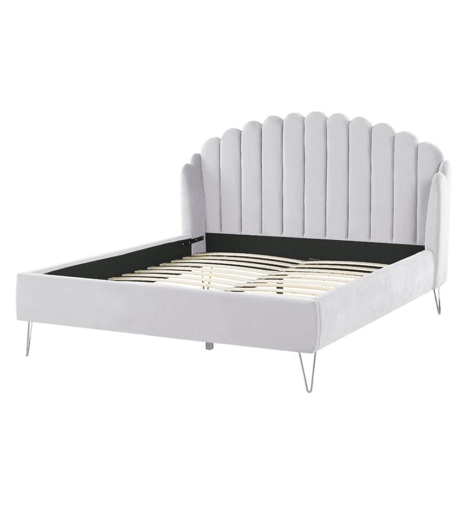 Lit avec sommier Velours AMBILLOU 160 x 200 cm Gris clair
