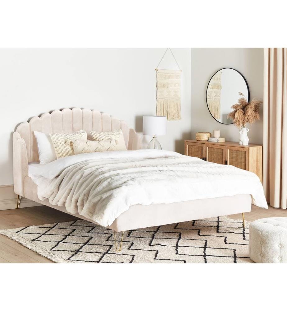 Lit avec sommier Velours AMBILLOU 180 x 200 cm Beige clair