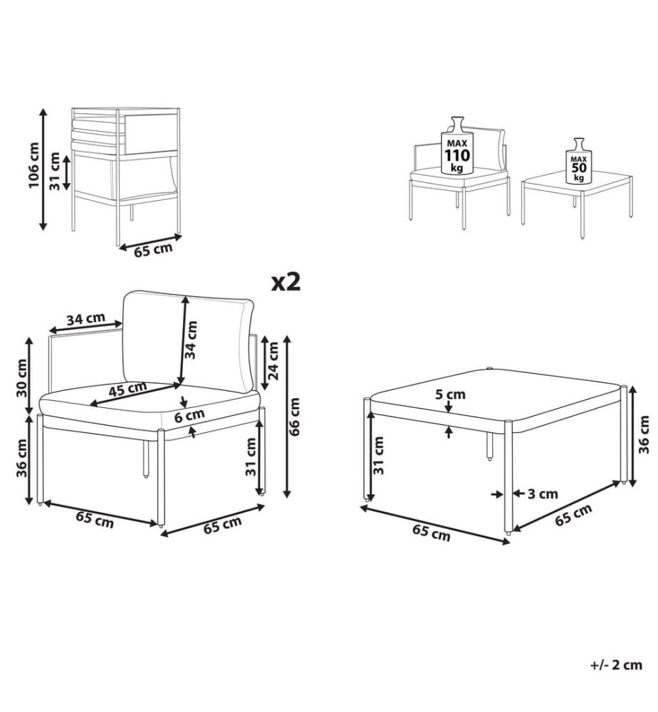 Lounge Set mit Tisch 2-Sitzer TERRACINA Metall Olivgrün