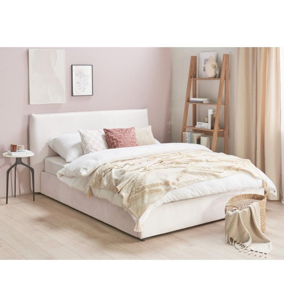 Lit ottoman Velours LAVAUR 160 x 200 cm Blanc cassé