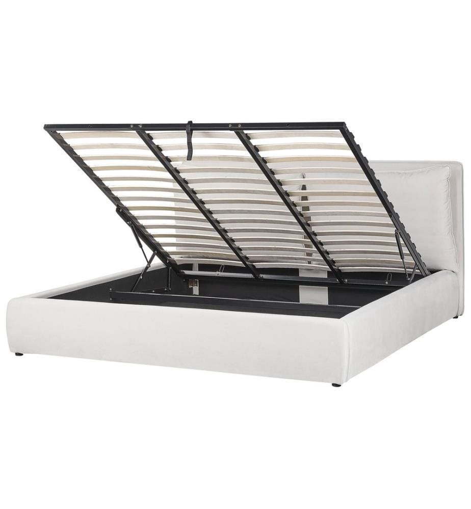 Lit ottoman Velours BAJONNA 180 x 200 cm Blanc cassé