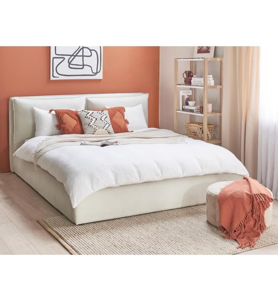 Lit ottoman Velours BAJONNA 180 x 200 cm Blanc cassé