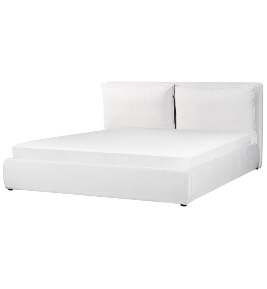 Lit ottoman Velours BAJONNA 180 x 200 cm Blanc cassé