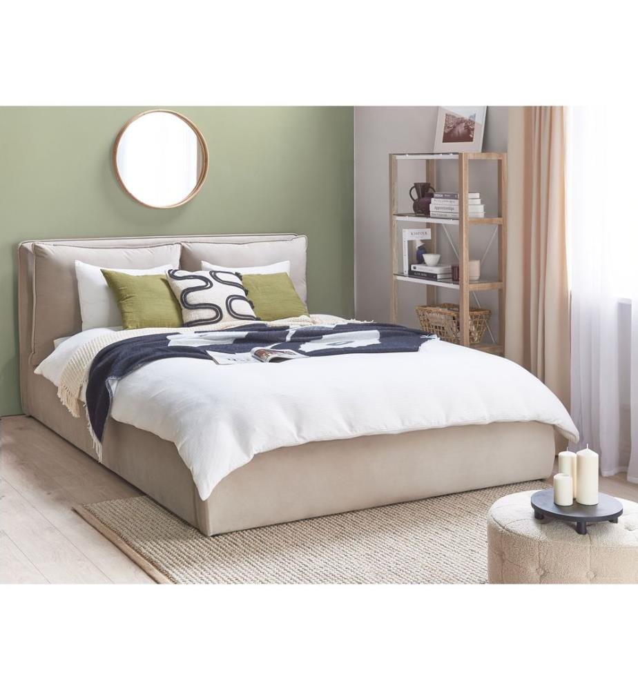 Lit ottoman Velours BAJONNA 160 x 200 cm Beige