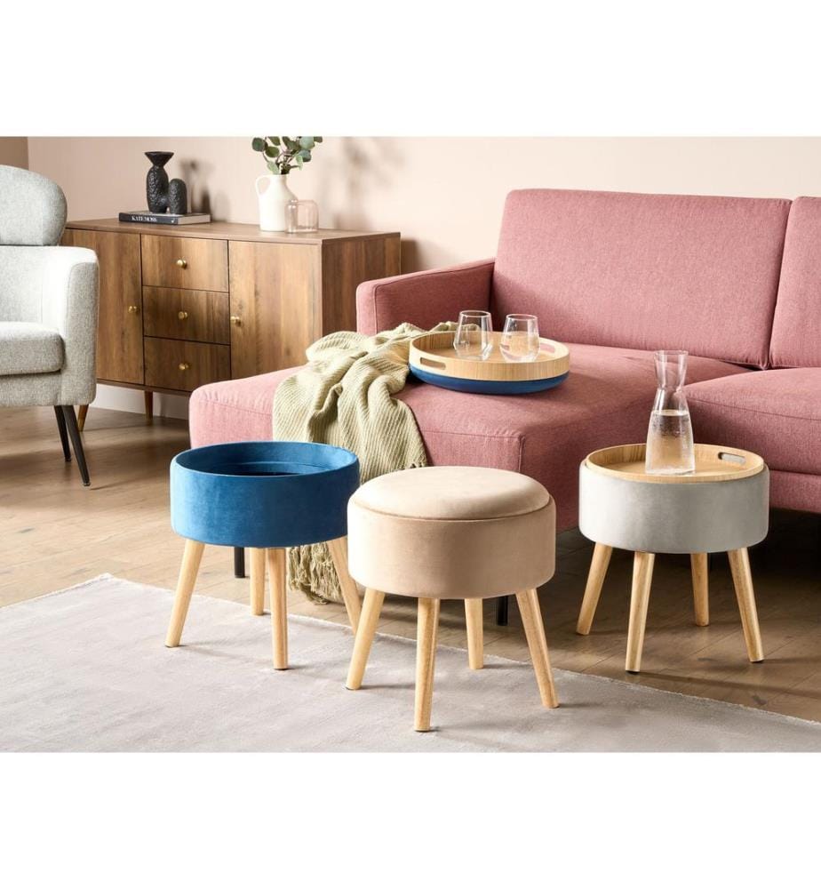 Tabouret de rangement NEELY Velours Beige