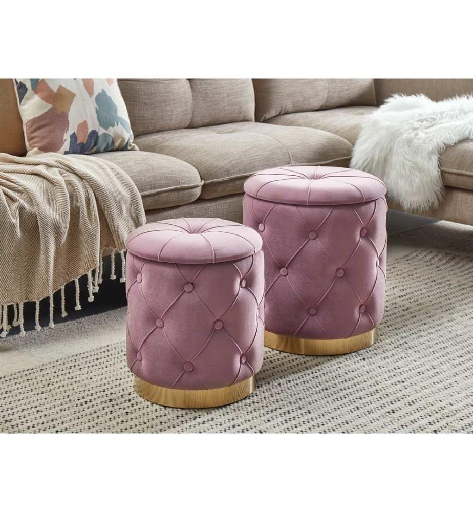 Pouf mit Stauraum 2er Set PUEBLO Samtstoff Rosa
