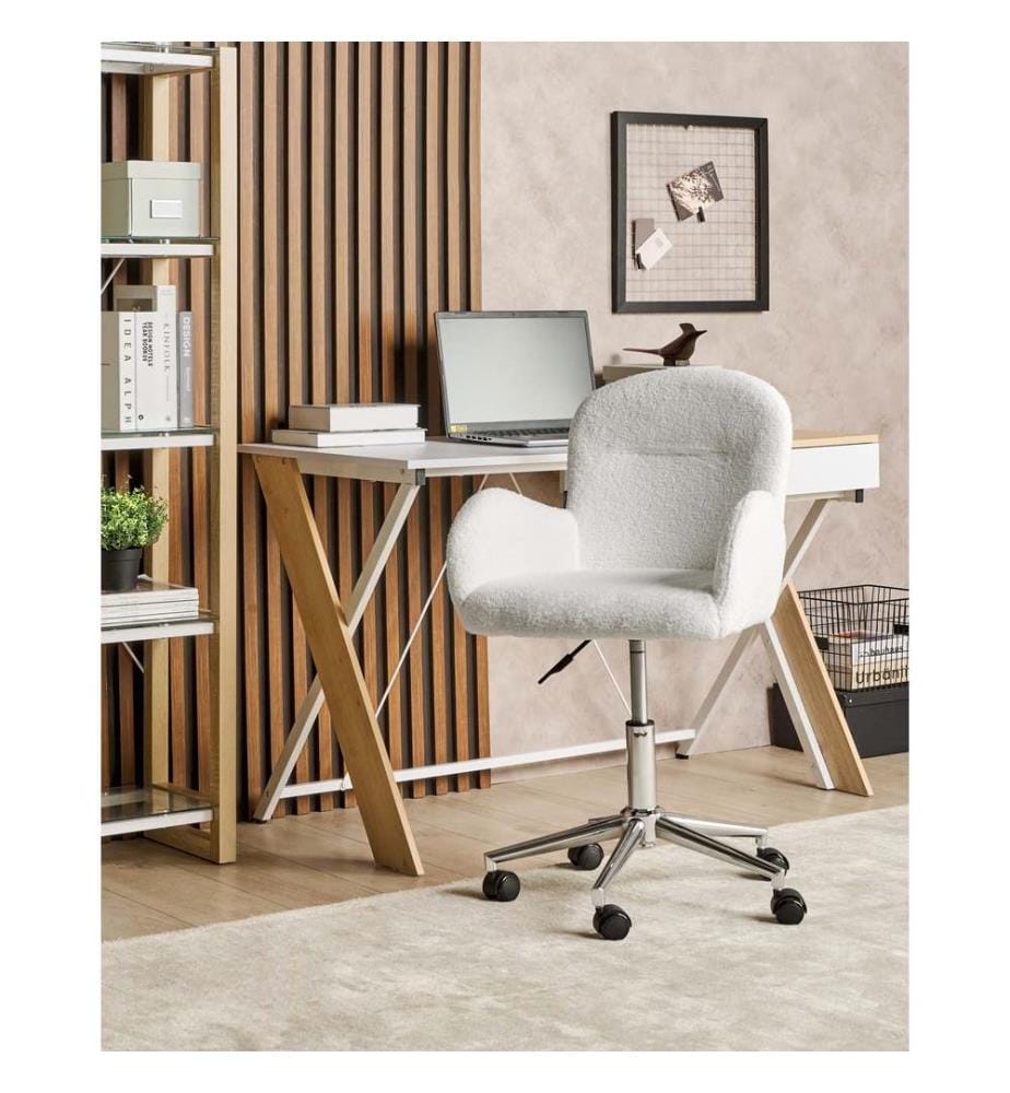 Chaise de bureau PRIDDY Bouclé Blanc cassé