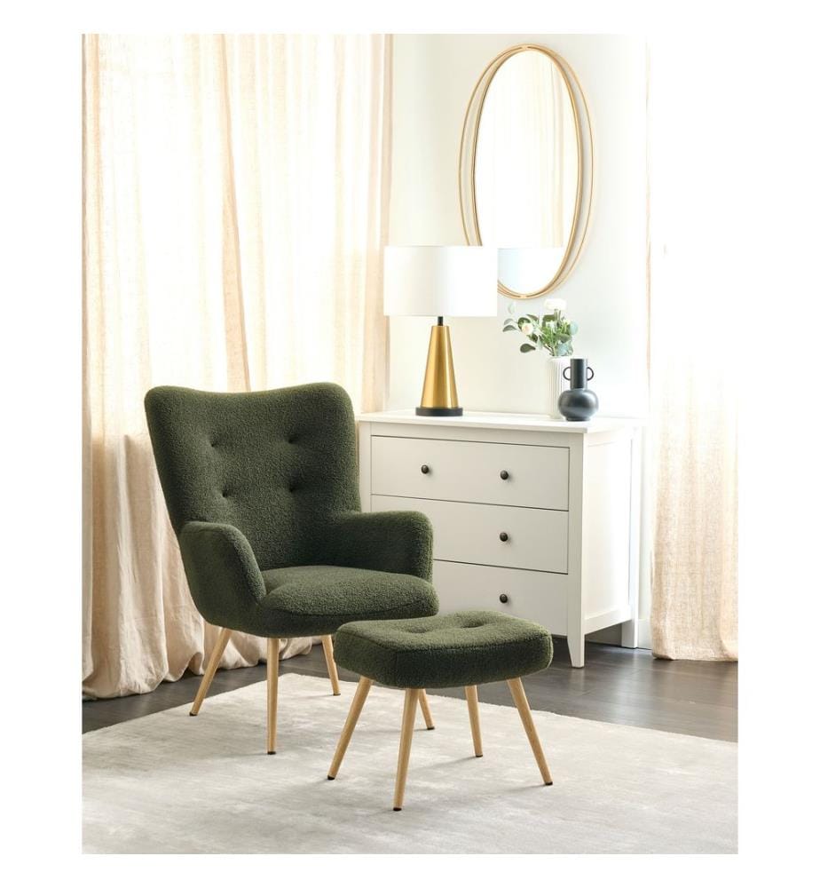 Poltrona Wingback VEJLE con poggiapiedi Bouclé Verde scuro