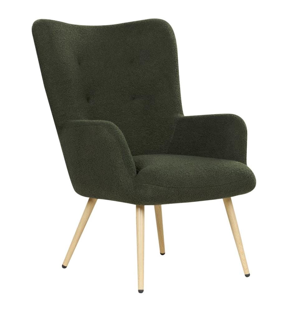 Poltrona Wingback VEJLE con poggiapiedi Bouclé Verde scuro
