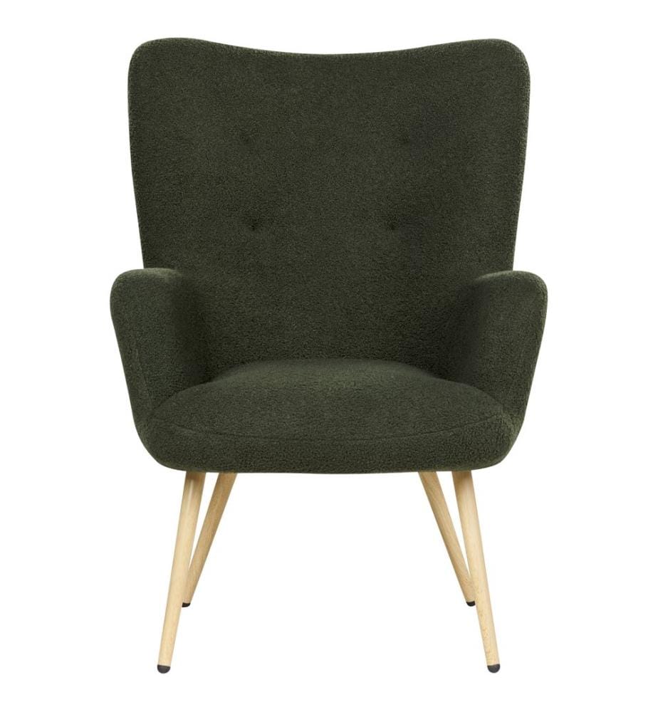 Poltrona Wingback VEJLE con poggiapiedi Bouclé Verde scuro