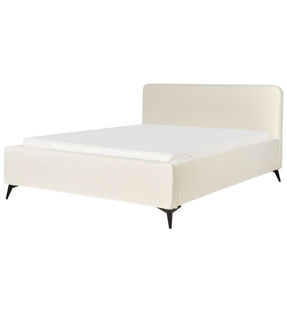 Lit avec sommier Bouclé VALOGNES 180 x 200 cm Blanc cassé