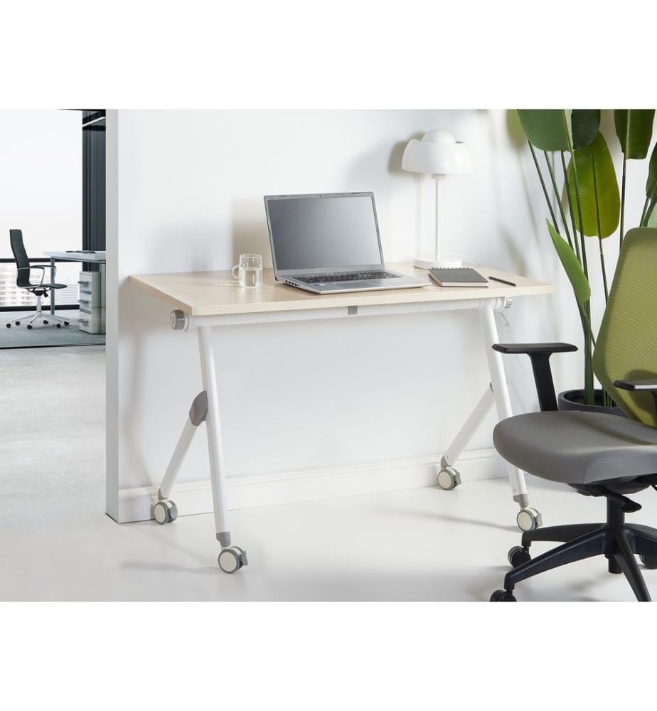 Foldable Office Desk BENDI Light Brown 120 cm 60 cm with Wheels