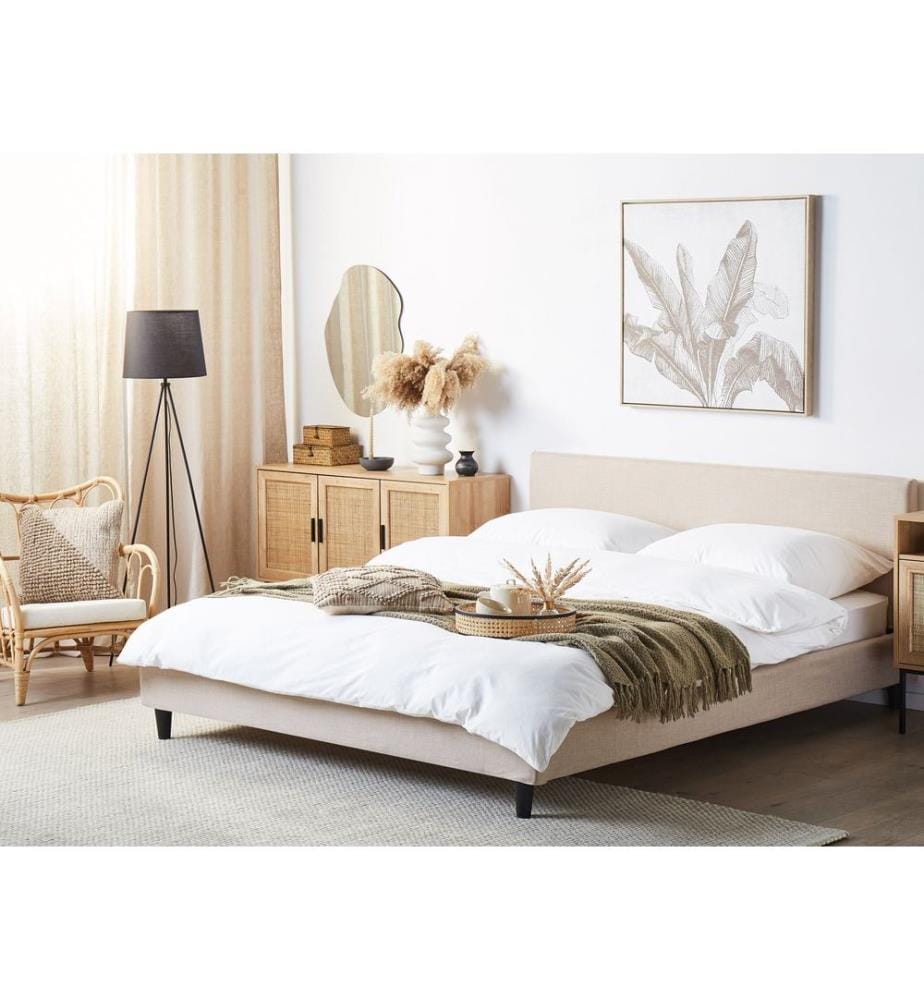Lit avec sommier Tissu FITOU 180 x 200 cm Beige