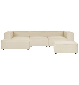 Canapé d'angle modulable 3 places APRICA Lin synthétique Beige avec ottoman Côté droit