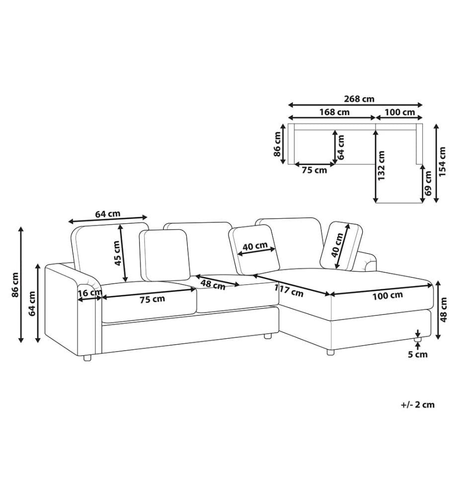 Ecksofa 4-Sitzer KOHLO Stoff Hellbeige linksseitig