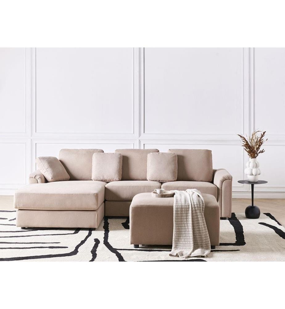 Ecksofa 4-Sitzer KOHLO Stoff Taupe mit Ottomane rechtsseitig