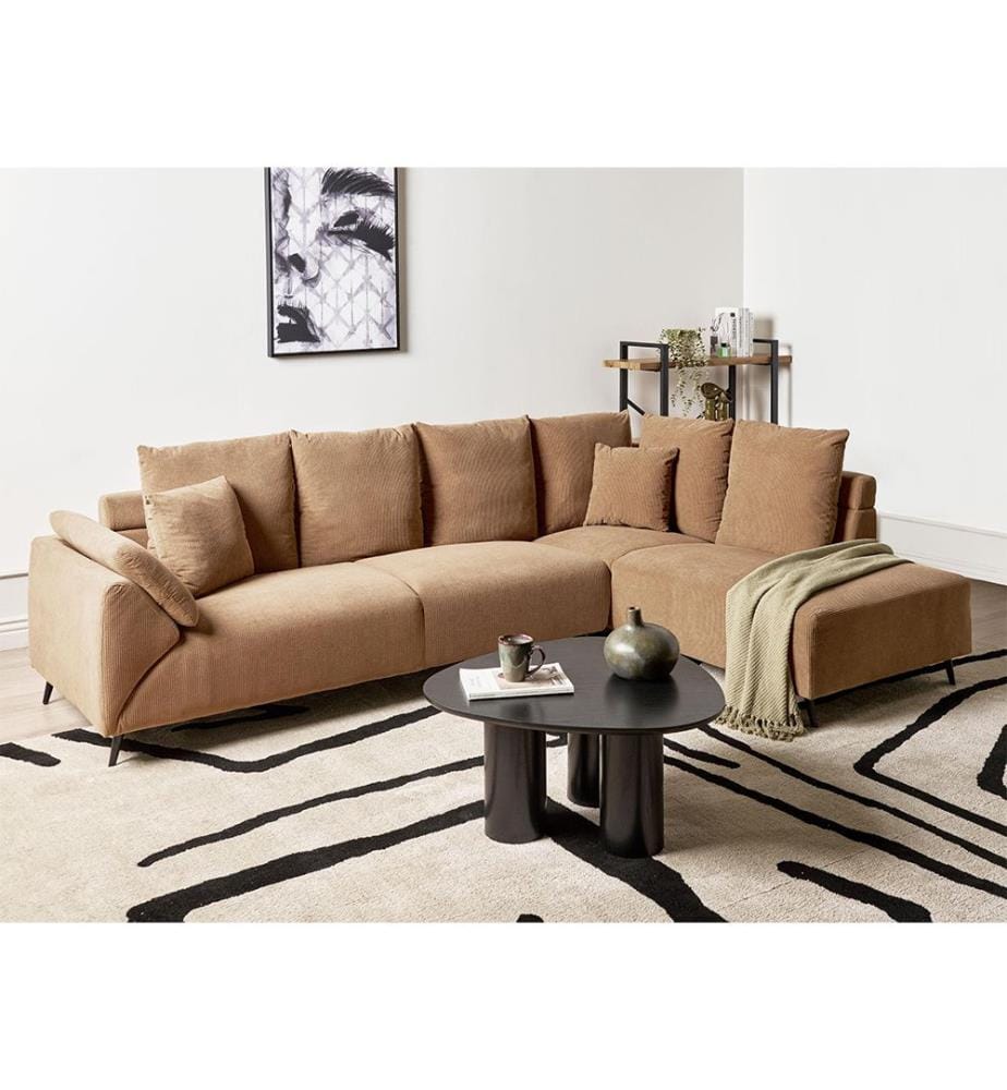 Ecksofa 4-Sitzer LUNNER Cord Braun linksseitig