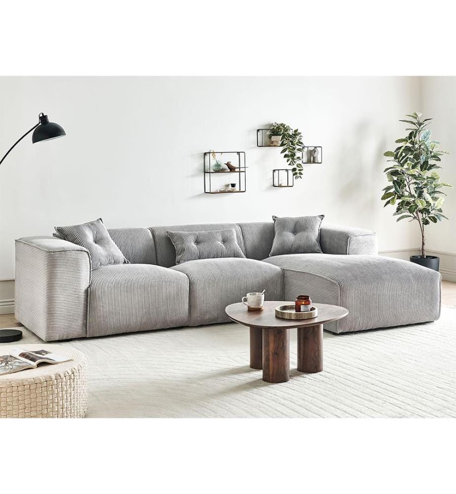 Ecksofa 3-Sitzer DOLVA Cord Hellgrau linksseitig