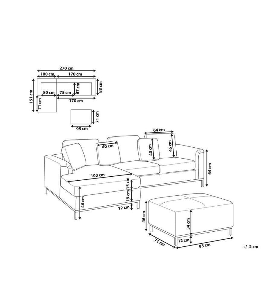 Ecksofa 5-Sitzer OSLO Bouclé Weiss mit Ottomane rechtsseitig