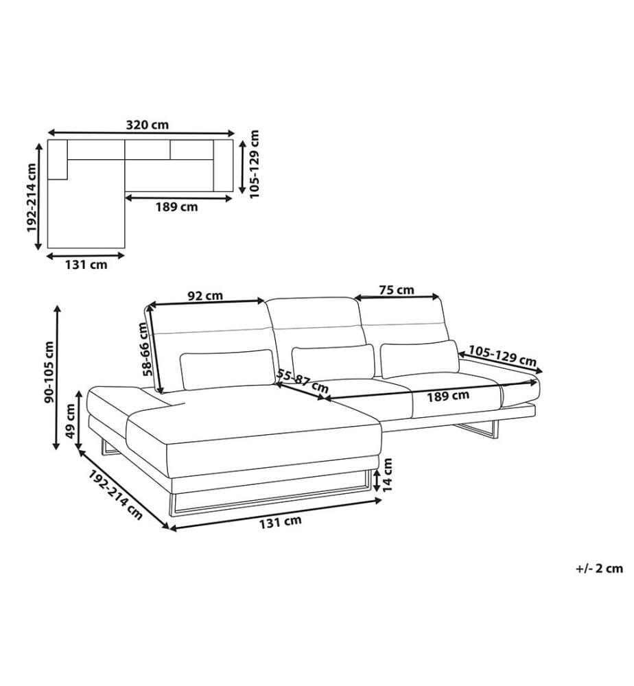 Canapé d'angle 4 places IKAST Velours côtelé Beige Côté droit