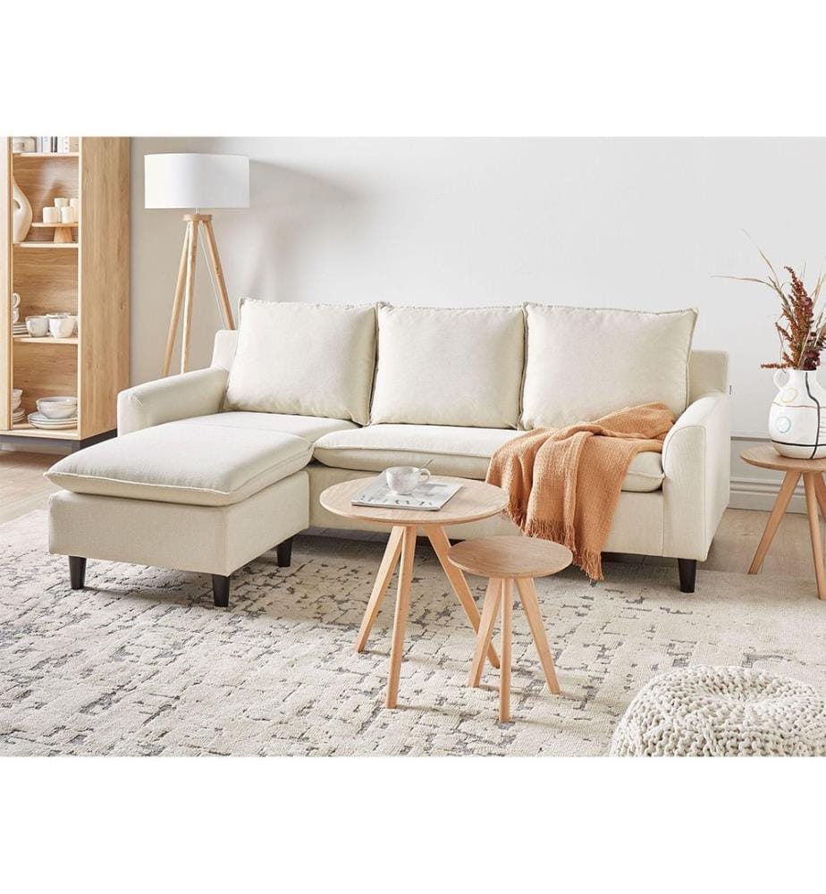 Ecksofa 3-Sitzer ELVENES Stoff Hellbeige rechtsseitig