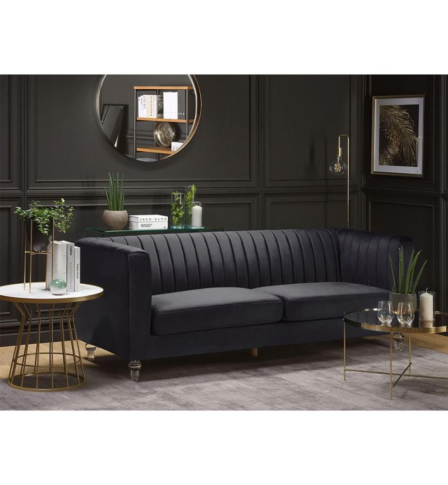 Sofa 3-Sitzer ARVIKA Samtstoff Schwarz