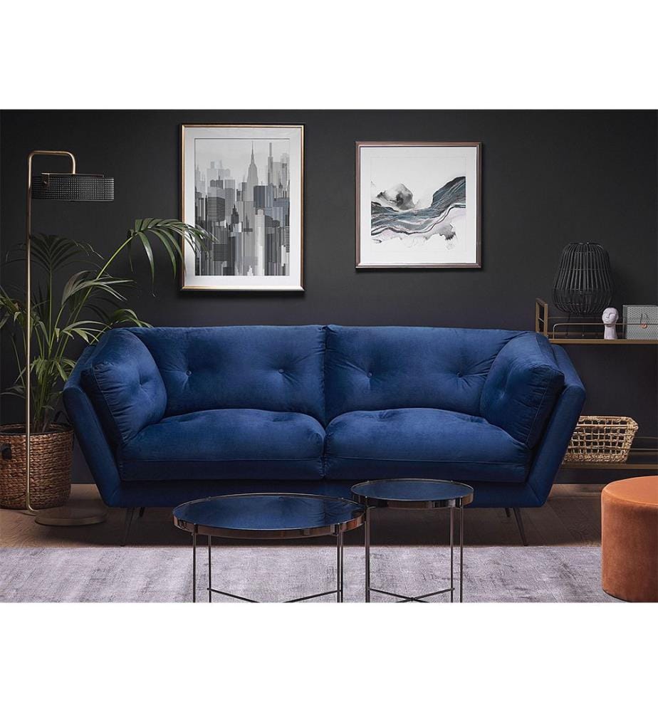 Sofa 3-Sitzer LENVIK Samtstoff Marineblau