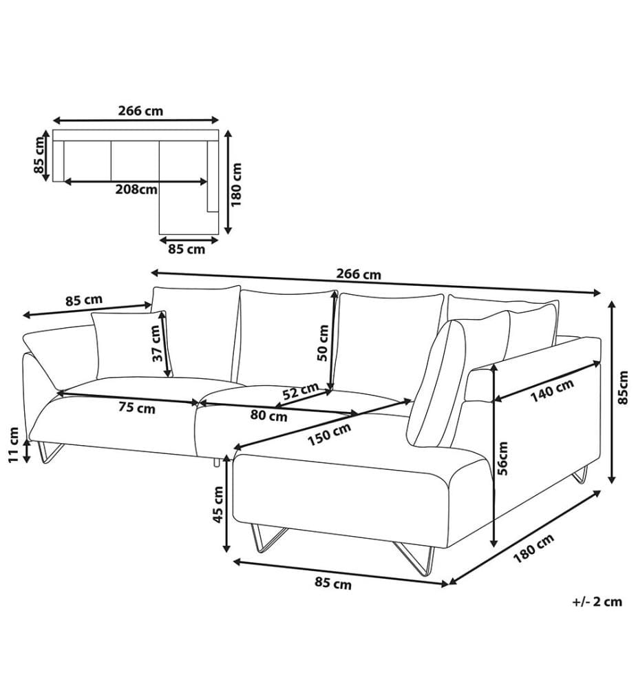 Ecksofa 4-Sitzer LUNNER Cord Grau linksseitig