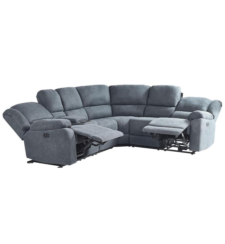 Ecksofa elektrisch verstellbar 5-Sitzer ROKKE Stoff Grau mit USB-Anschluss linksseitig